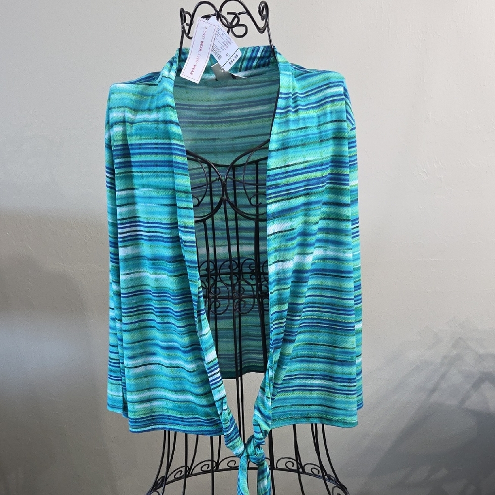 Christopher & Banks Teal and Blue Striped Cardigan